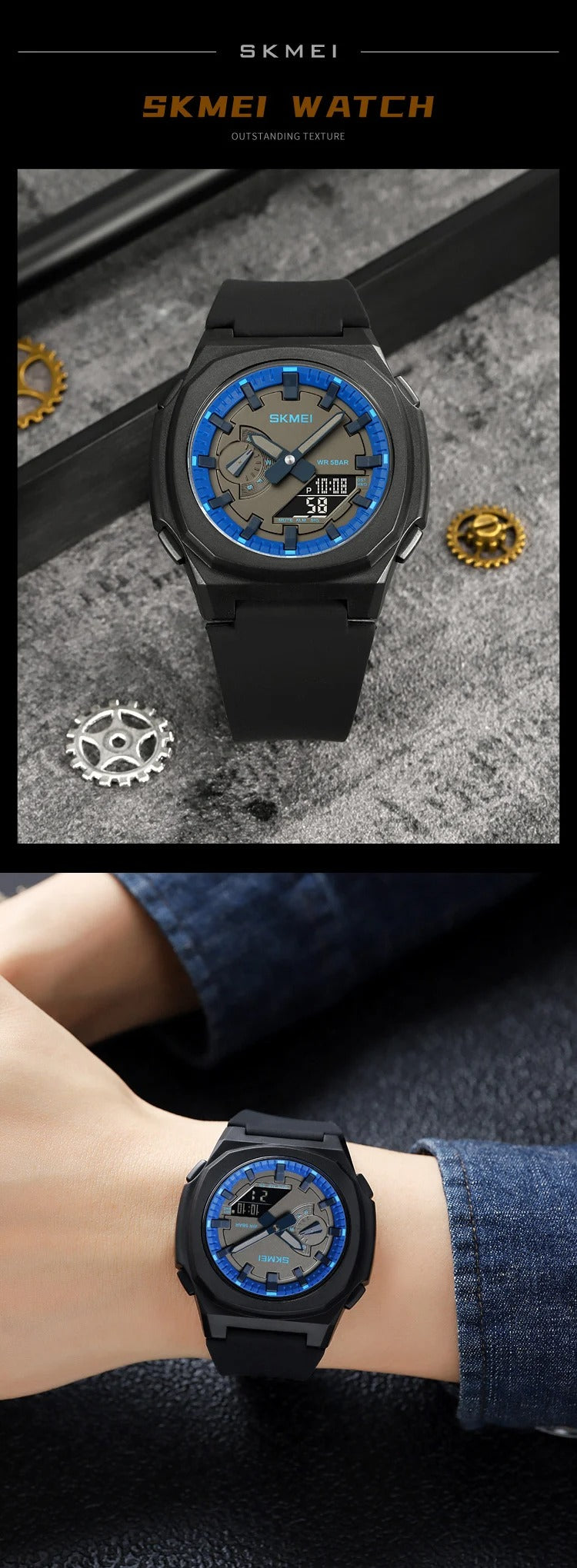 SKMEI 007 Japan Digital movement DST World Time Watch 5 Alarms
