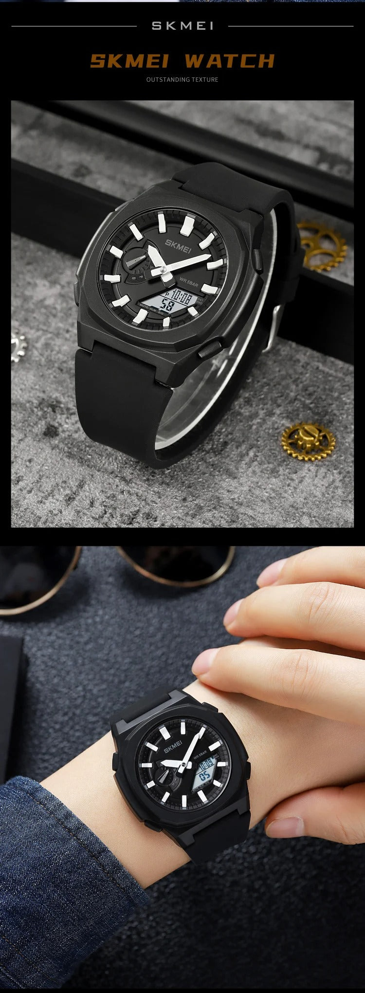SKMEI 007 Japan Digital movement DST World Time Watch 5 Alarms